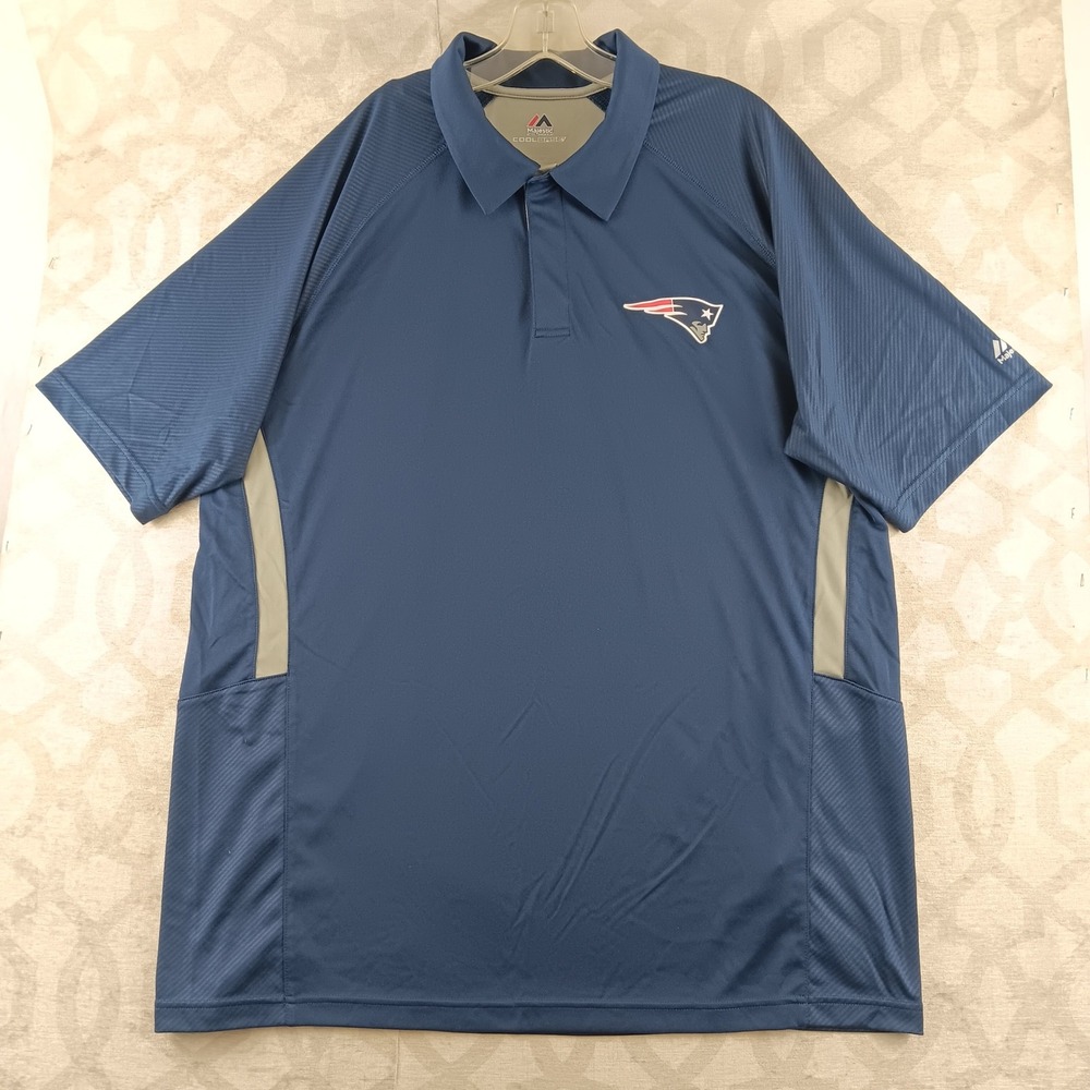 Majestic Mens Navy New England Patriots Cool Base Polo Shirt XL Performance